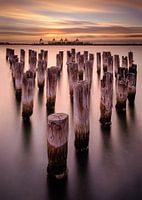 Princes Pier Pylons bij zonsondergang