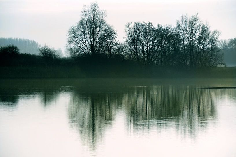 Bach in Zeeuws-Vlaanderen im Abendlicht und aufsteigendem Nebel im Dezember von Anne Hana