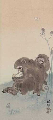 Ohara Koson - Two monkeys with butterfly (edited)