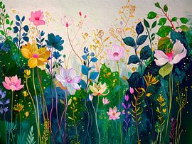 L'été ! Illustration moderne d'un jardin de fleurs