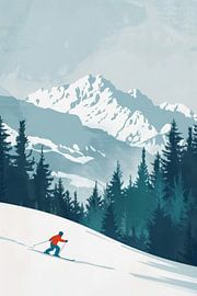 Skiers in snowy mountains by Poster Art Shop