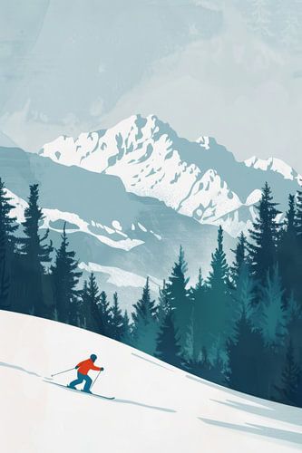 Skiers in snowy mountains