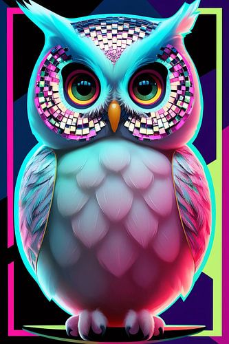 Kleurrijke abstracte uil kunstwerk