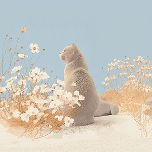 Der stille Betrachter | Sommerliches Katzenporträt in Elfenbein und Puderblau