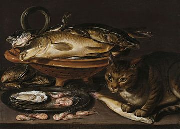 Stilleven van vis en kat, Clara Peeters