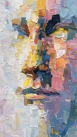 Zwevend, gefragmenteerd hoofd met een stralend innerlijk licht van Aden Pink Studio