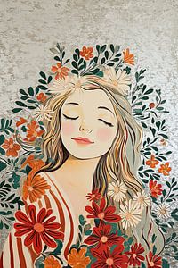 Zen-Frau | Stille Frau inmitten von Blumen