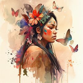 Femme guerrière autochtone florale rêvant