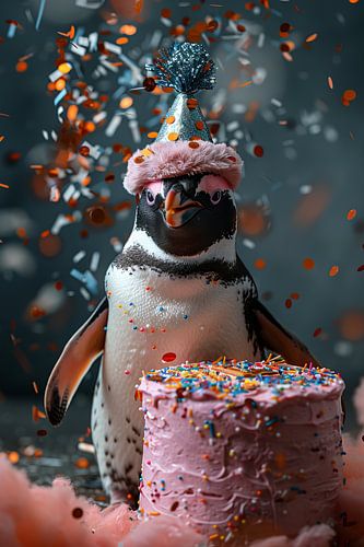 Grappige pinguïn viert jaren 60 70 disco verjaardag
