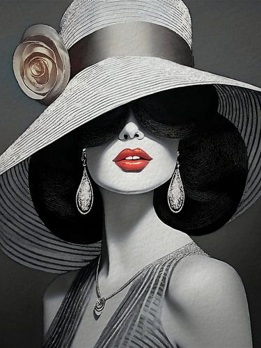 Retro Portret van elegante vrouw met rode lippen