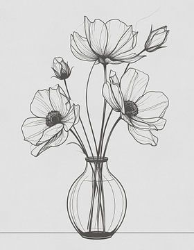 Minimal art - line drawing vase 03 by Emiel de Lange
