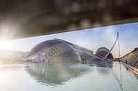 Moderne architectuur van de Stad van Kunst en Wetenschap in Valencia bij zonsopgang