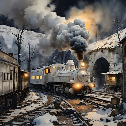 Witte stoomlocomotief