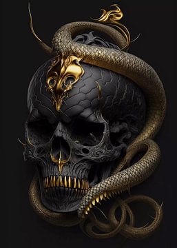 Black skull with snake by haroulita