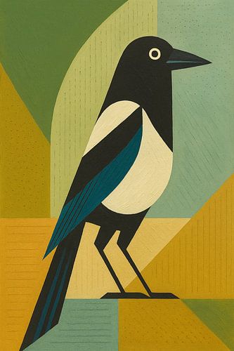 Geometrische illustratie van een ekster.