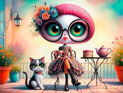 Hippe dame drinkt thee