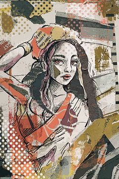 1 von 3 - Ausschnitt-Collage, Mischtechnik mit Zeitungsacryl und digitaler Zeichnung von Emiel de Lange