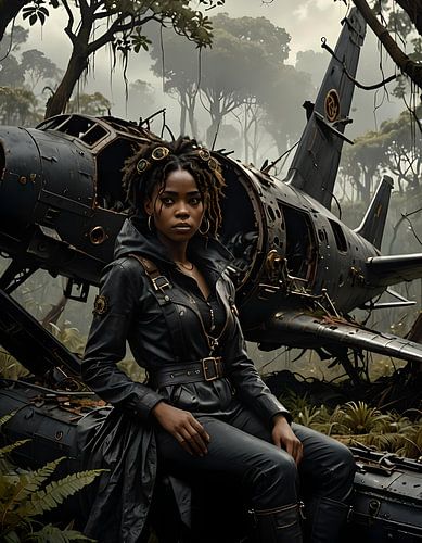 joung woman and a crashed airplane