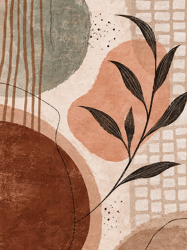 Modern Mixed Media Stilleven: Botanisch in warme aardetinten