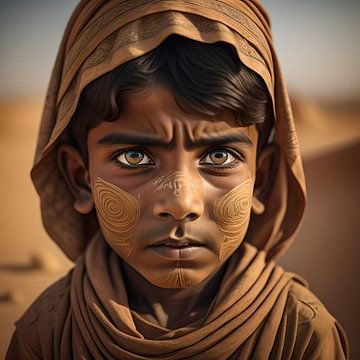 Petit garçon dans le désert de Thar en Inde