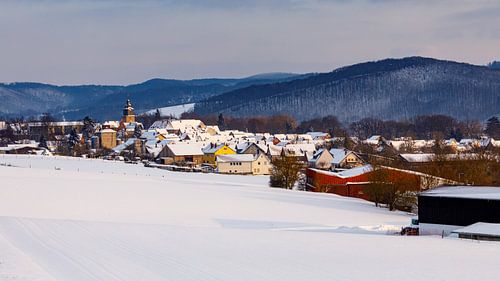 The wintry Herleshausen in the Werra valley