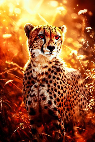 Cheetah in golden sunlight by Art & Soul Creations