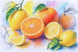 vibrant citrus fruits in a pastel style by Claudia Gründler