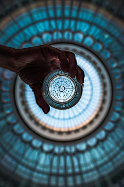 Lensball with hand and great turquoise glass dome by Fotos by Jan Wehnert