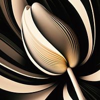 Moderne, abstracte tulp in goud, creme en zwarte tinten.