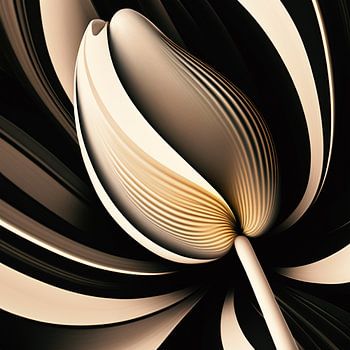 Modern, abstract tulip in gold, cream and black tones.