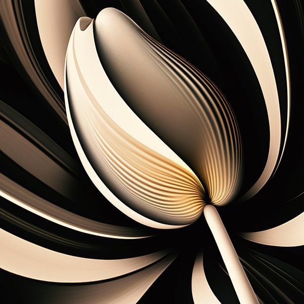 Moderne, abstracte tulp in goud, creme en zwarte tinten. van Anne Loos