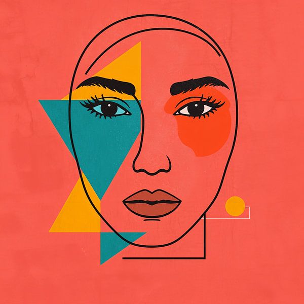 Minimalistisch lijngezicht met kleurvormen van Dante S