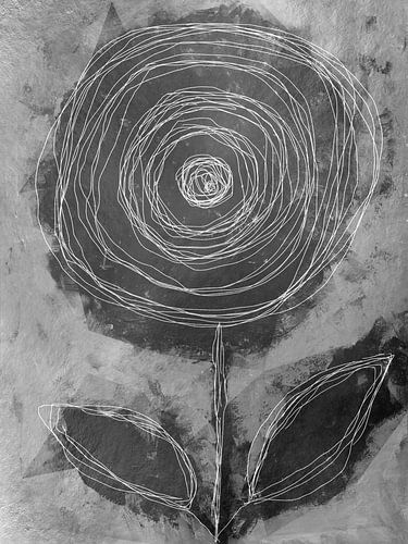 Abstracte botanische bloem in zilver, zwart en wit