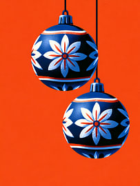 Blaue Volkskunst-Kugeln auf leuchtendem Orange von Mosaic Dialogue