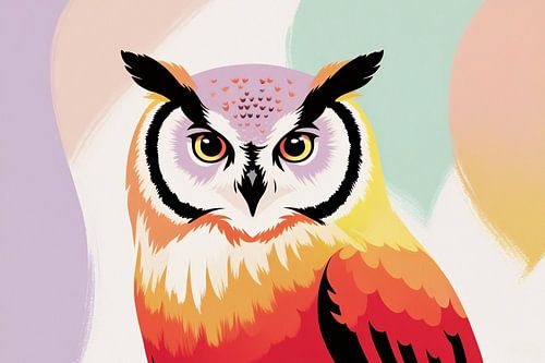 Kleurrijke digitale uil kunstwerk