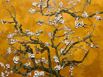 Vincent van Gogh’s *Almond Blossoms* in relief on an ochre-gold background