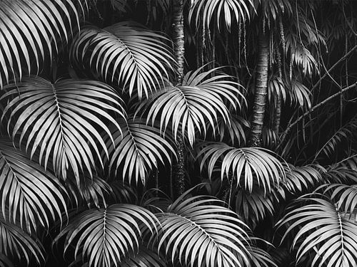 Photographie en noir et blanc de feuilles de palmier