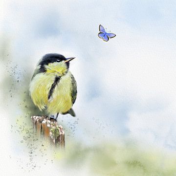 Great tit is curious