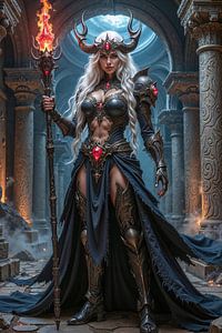 Dark Fantasy Wandbild: FROSTARA - Die Herrscherin des Nordens in ihrem Palast