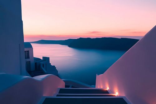Vue en escalier sur l'océan au coucher du soleil