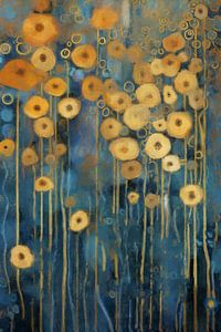Goldene Blumen gegen Blau