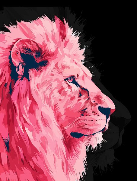 Pink Lion Majesty on Black Canvas by Ramy Salah Hefny
