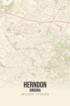 Vintage landkaart van Herndon (Virginia), USA. van MijnStadsPoster