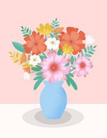 Levendig boeket bloemen in een blauwe vaas