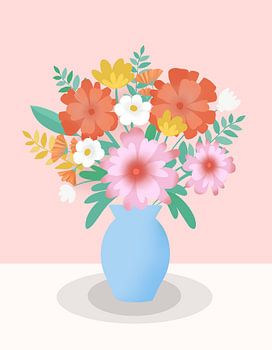 Bouquet de fleurs dans un vase bleu