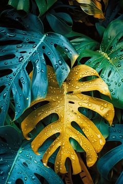 Tropische Blätter im Regenwasser von Poster Art Shop
