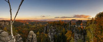 Coucher de soleil au pont Bastei - Panorama