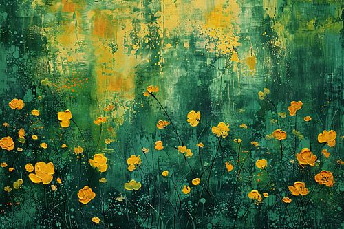 Kleurrijk bloemenveld in popart stijl