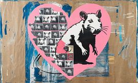 Banksy Hommage - Ratte Herz – Street Art Tiermotiv  Wandbild von Team W 32 Gallery