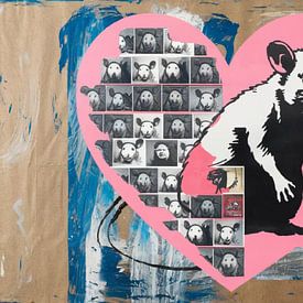 Banksy tribute – Rat Heart – Street art animal motif mural by Team W 32 Gallery